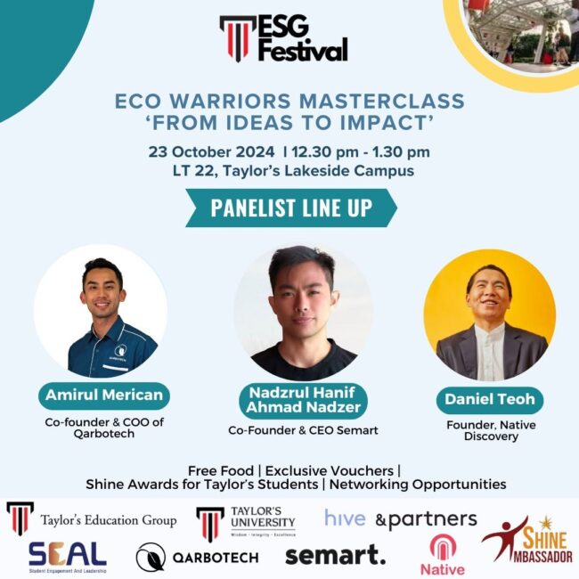 Taylor's ESG Festival 3.0 Poster with Panelist Line Up
